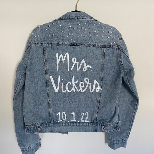 Handpainted "Mrs" With Pearls Bridal Denim Jacket