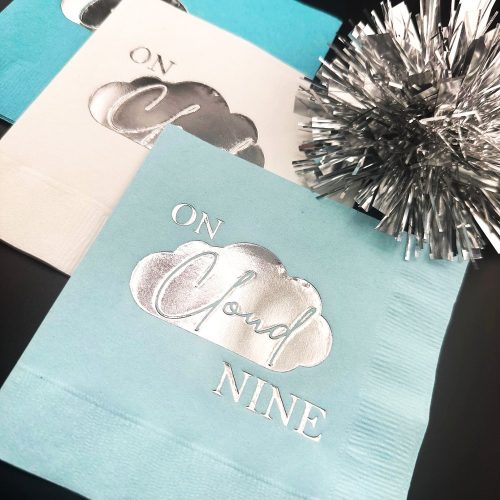 "On Cloud Nine" Bridal Shower Cocktail Napkins, Premium 3 Ply with Metallic Finish, Colour Options