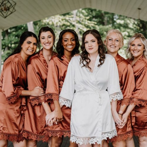 Terracotta Satin Lace-Edged Bridal Party Robe