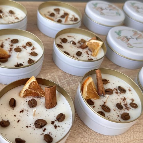 Personalised Coffee Soy Candle Wedding Favors With Orange & Cinnamon