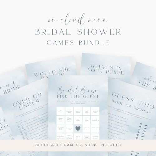 "On Cloud Nine" Bridal Shower 20 Games Bundle Digital Download