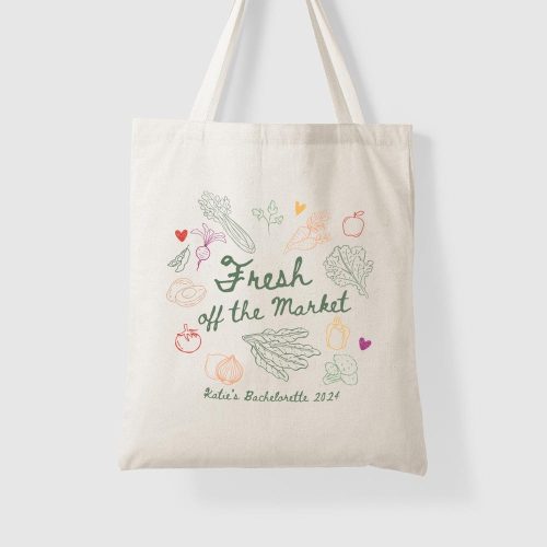Personalized Farmers Market Themed  Bridal Shower Gift: "Fresh off the Market" Tote Bag with Fruits, Vegetables & Hearts