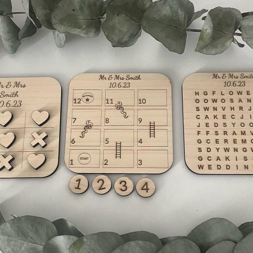 Personalized Wedding Table Games - Tic Tac Toe, Snakes & Ladders, Wordsearch