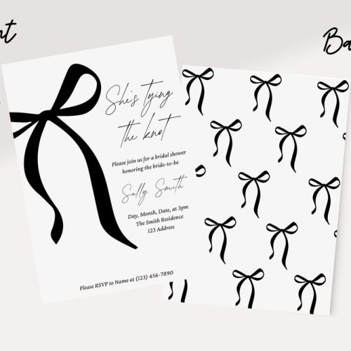 "She's Tying The Knot" Black Bow Bridal Shower Invitation - Digital Download