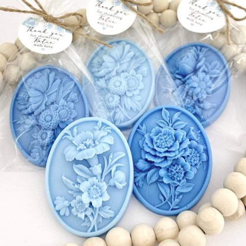 Floral Design Dusty Blue Scented Soap Favors: Bridal Shower Gift