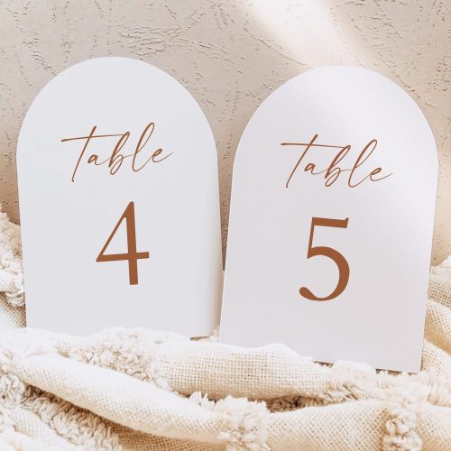 Modern Arch Wedding Table Numbers in Terracotta and Cream