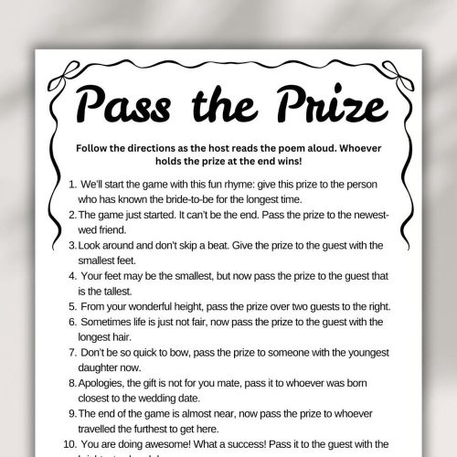 "Pass the Prize" Bridal Shower Game, Bow Border