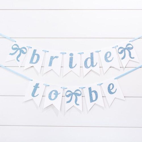 Blue Glitter "Bride to Be" Bridal Shower Flag Banner with Bow Details: Custom Colours Available, Satin Ribbon Included