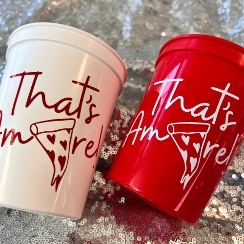 "That's Amore" Italian Pizza Theme Stadium Cup for Bridal Shower, Choice of Colors