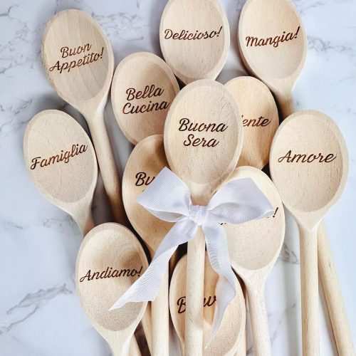 Wooden Spoon Bridal Shower Favors Engraved with Iconic Italian Words