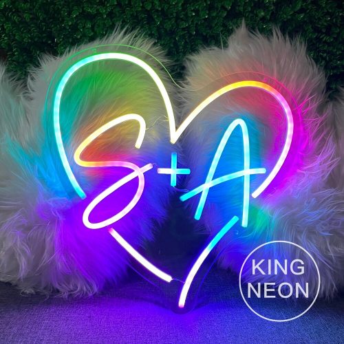 Custom Rainbow Initials Heart Neon Color Changing Sign (Made in China)