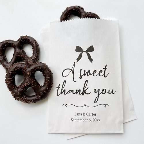 "A Sweet Thank You" Coquette Bridal Shower Favor Bags, Black Bow Theme - 5x7, 25 Pack