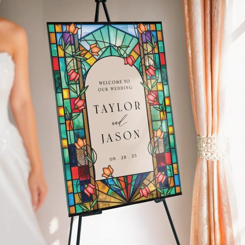 Customized Printed Stained Glass "Welcome to our Wedding" Sign