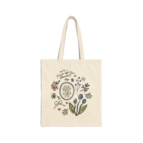 Personalized "Fresh off the Market" Canvas Tote Bag with Flowers, Butterflies & Bows Print: Bridal Shower Favor