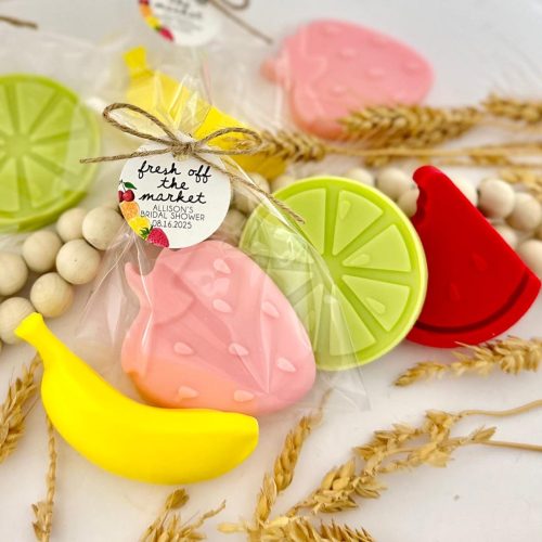 Bridal Shower Fruit-Shaped Soap Favors with Personalized "Fresh off the Market" Tags