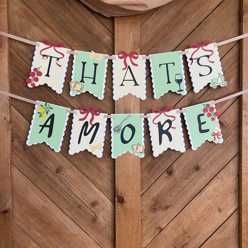"That's Amore" Bridal Shower Banner, Flag Letters Scallop Edged, Italian Food Theme