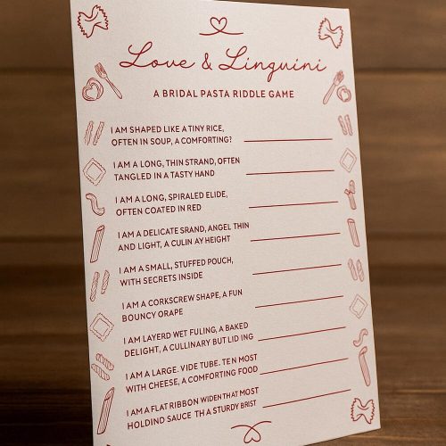 "Love & Linguini" a Bridal Shower Pasta Game Digital Download