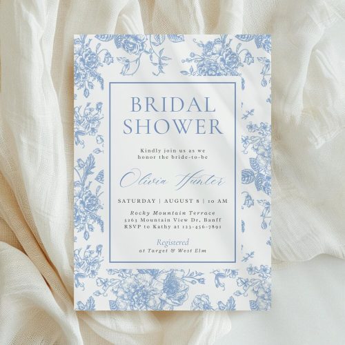Bridal Shower Invitation EditableTemplate: Blue Floral Vintage Regency Style