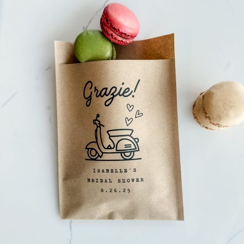 Personalized "Grazie" Thank You Bridal Shower Favor Bags, Vespa & Hearts
