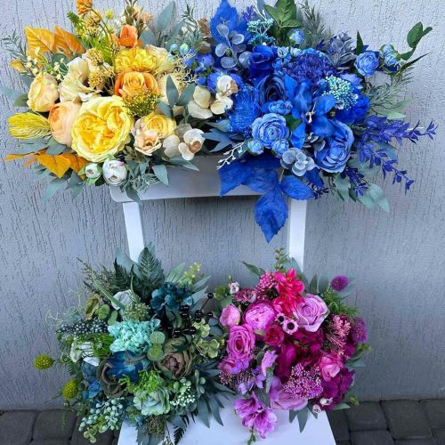 Silk Flower Wedding Bouquet in Rainbow Block Colors