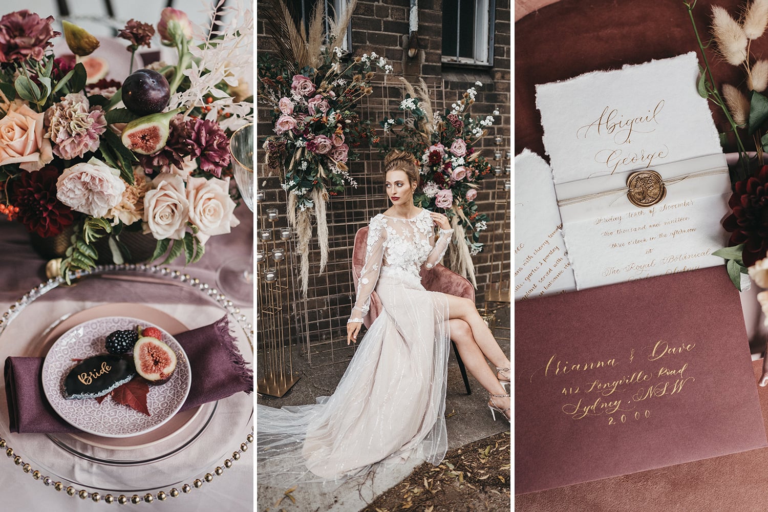 Industrial Chic Wedding Inspiration in Berry Hues | Photography: Loop Studios