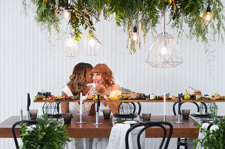 Matte Black and Greenery Wedding Inspiration in an Aircraft Hangar | Lyndal Carmichael Photography
