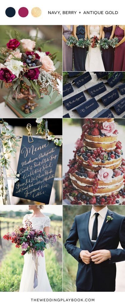 Navy, Berry & Antique Gold Wedding Mood Board