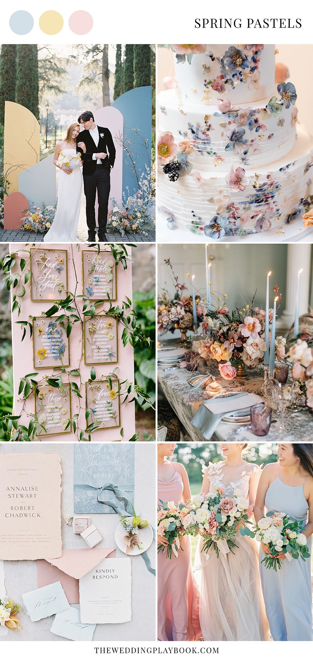 Romantic vintage spring pastel wedding ideas in pale blue, blush pink and butter yellow