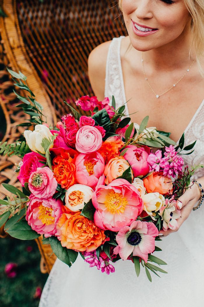 Vibrant Pink & Orange Wedding Inspiration | Bouquet: Ashley Paige Photography via Junebug Weddings