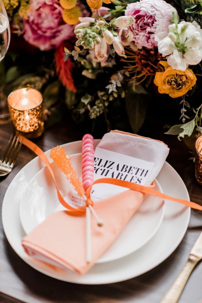 Vibrant Pink & Orange Wedding Inspiration | Place Setting: Sky's The Limit Photography via Burgh Brides