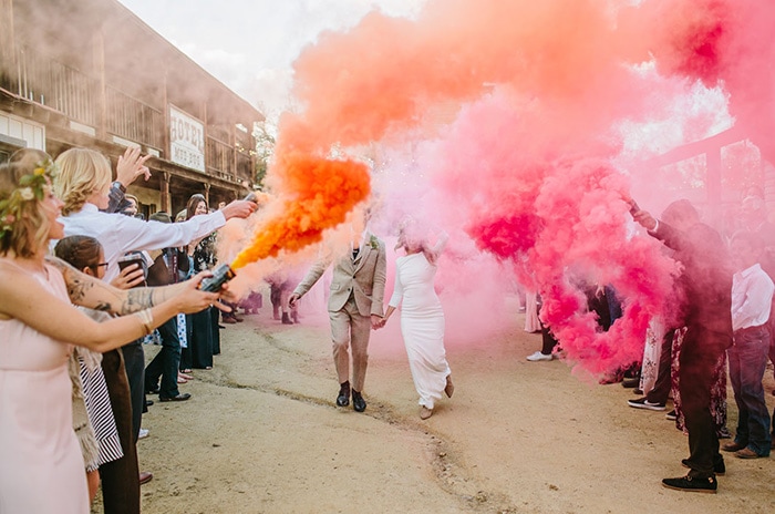 Vibrant Pink & Orange Wedding Inspiration | Smoke Bombs: Wild Whim Design via Green Wedding Shoes