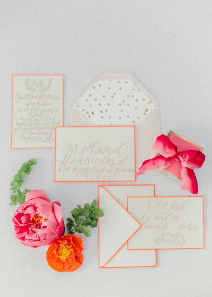 Vibrant Pink & Orange Wedding Inspiration | Stationery: Kelle Sauer via Grey Likes Weddings