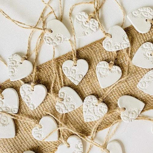 Clay Heart Lace Imprint Ornament Wedding Favour