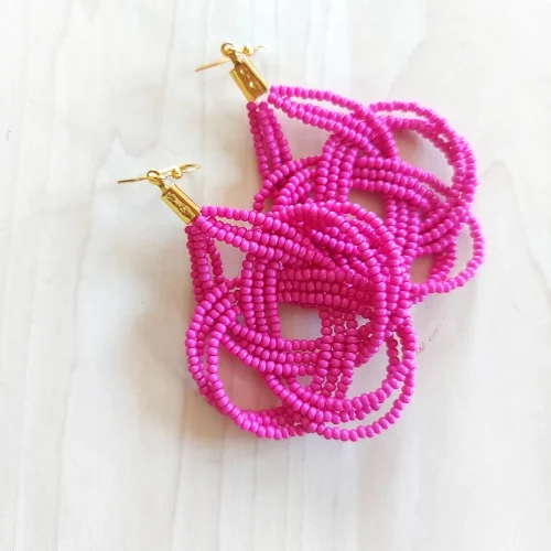 Hot Pink Statement Dangle Bead Earrings