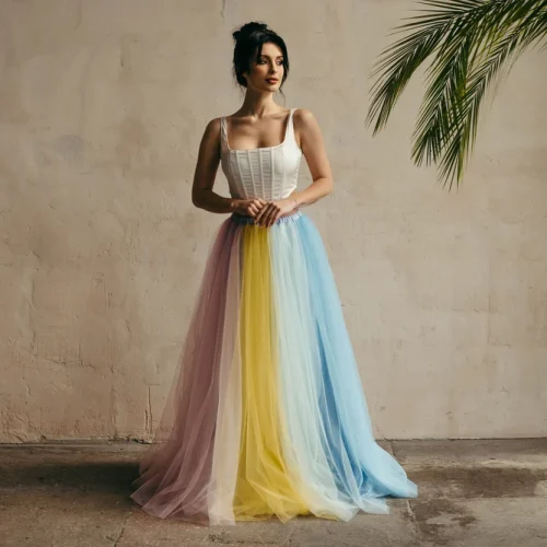 Pastel Rainbow Tulle Maxi Wedding Skirt