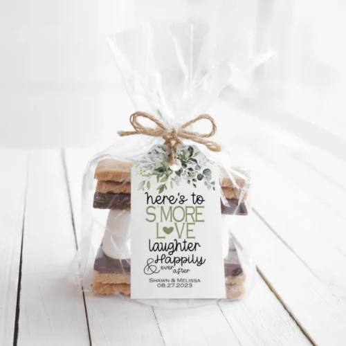 Personalized "Here's to S'more Love" Floral Favor Tag - Pack of 40