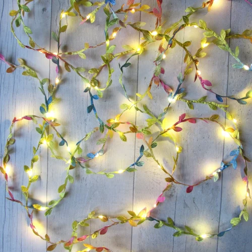 Pastel Rainbow Leaf Garland with LED Fairy Lights