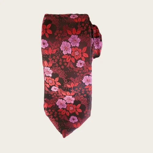 Red Pink Floral Silk Tie Pocket Square Set